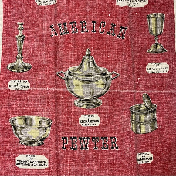 Vintage Linen American Pewter Tea Towel - Picture 1 of 8